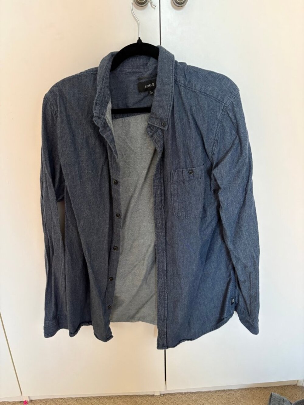 Roark Scholar Chambray Button Up Shirt Men L Indigo Denim Long Sleeve